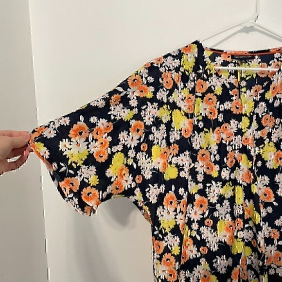 JONES NEW YORK Plus Size Tie Front V-Neck Blouse Navy Blue White Multi Floral 2X - Picture 5 of 13